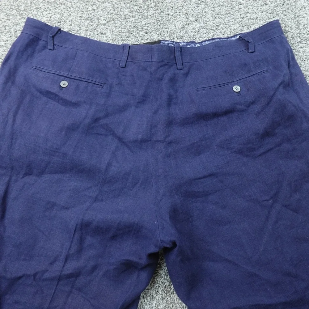 Ralph Lauren Pants Mens 48X29 Blue Linen Flat Front Chino Trouser Dress Slacks